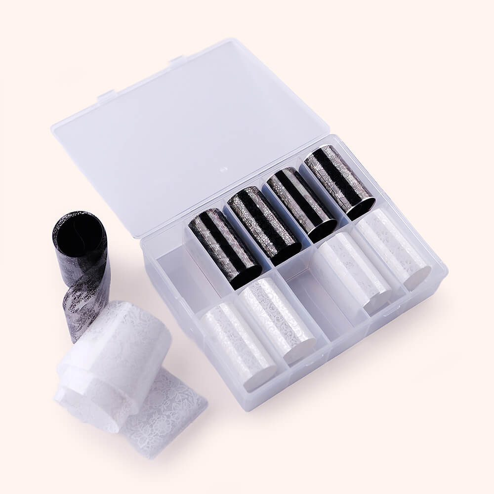 Nail Art Transfer Foil Set Black & White Lace