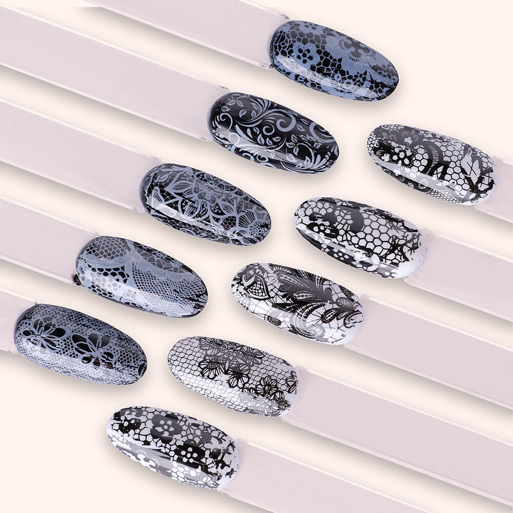 Nail Art Transfer Foil Set Black & White Lace